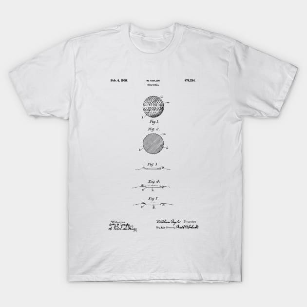 PATENT DRAWING / 1908 - Golf Ball - black T-Shirt by Daniel Coulmann